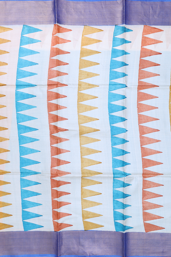 Tussar Silk Saree In Pale Blue With Printed Design