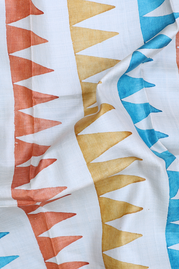 Tussar Silk Saree In Pale Blue With Printed Design