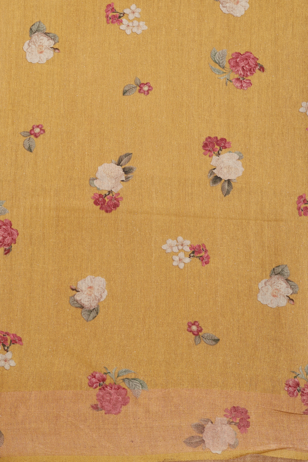 Tussar Silk Saree In Golden Yellow With Floral Design