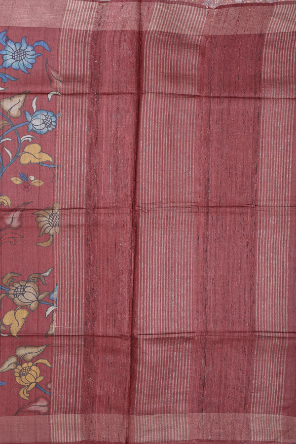 Tussar Silk Saree In Red With Floral Design