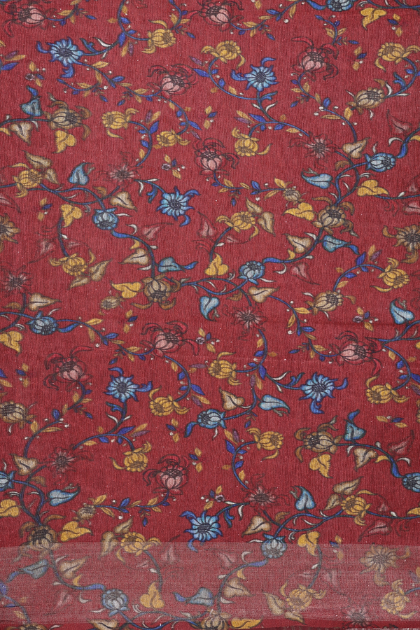 Tussar Silk Saree In Red With Floral Design