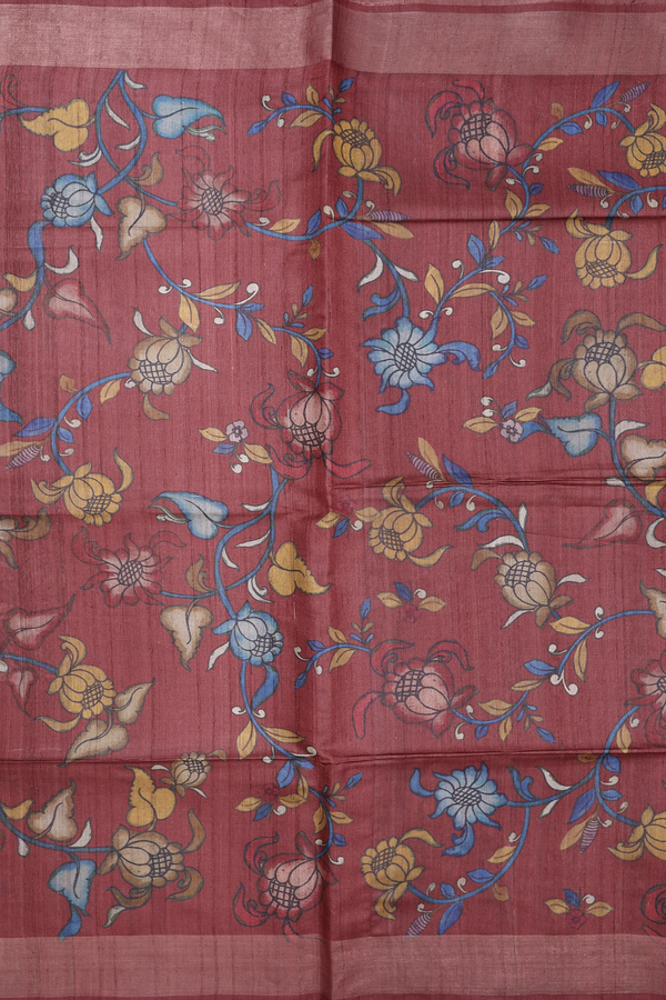 Tussar Silk Saree In Red With Floral Design
