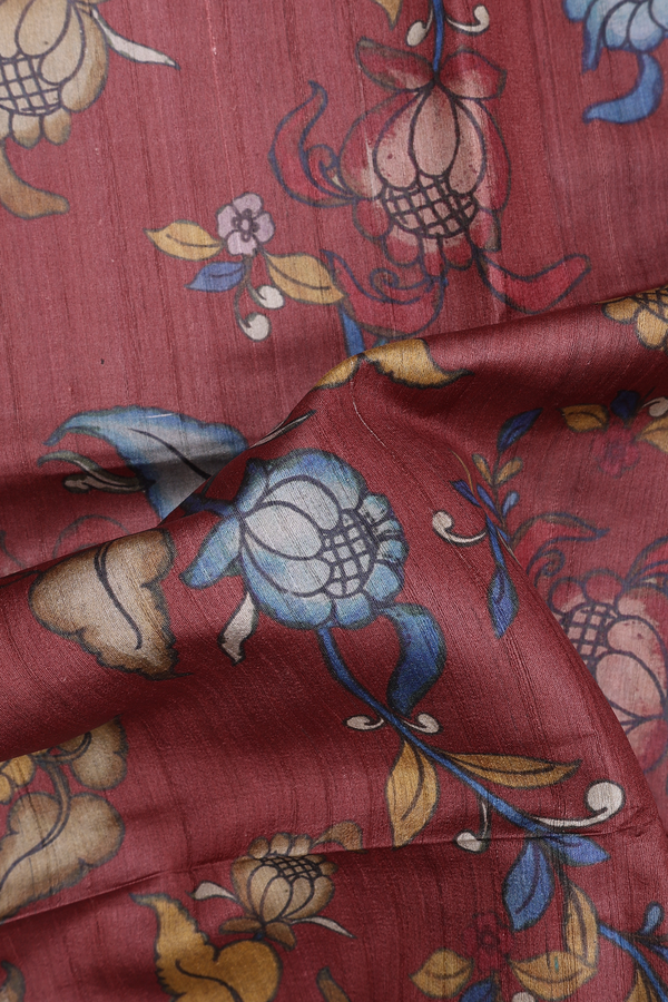 Tussar Silk Saree In Red With Floral Design