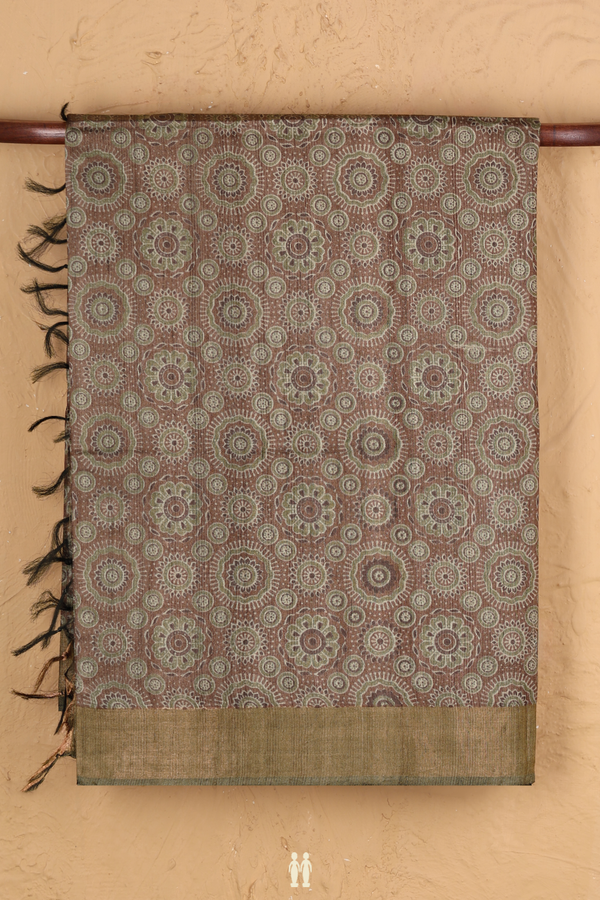 Tussar Silk Saree In Brown With Ajrakh Printed Design