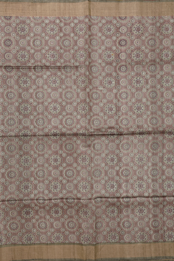 Tussar Silk Saree In Brown With Ajrakh Printed Design