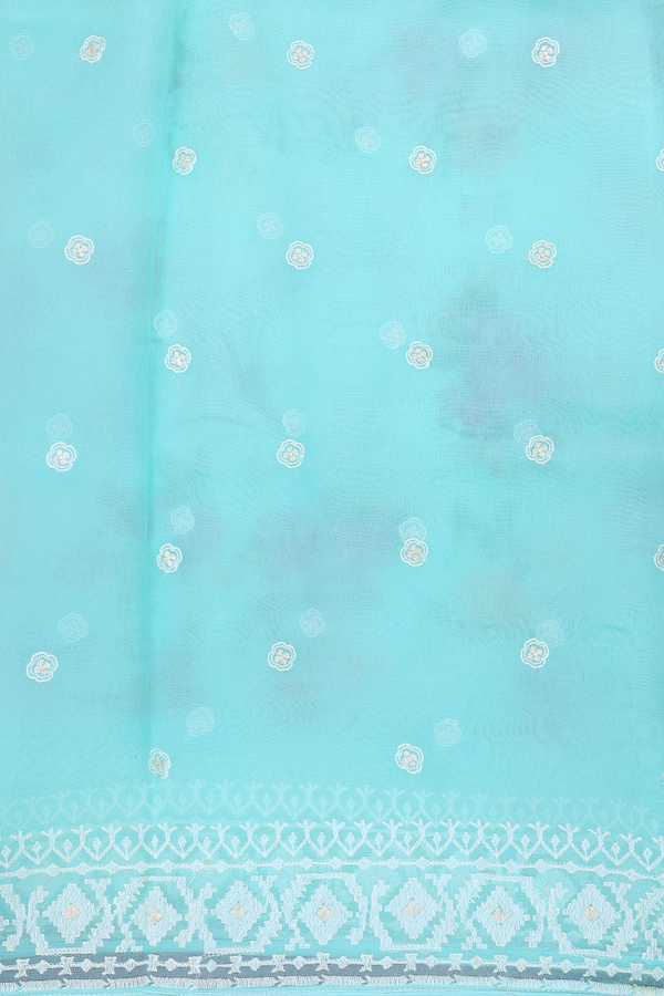 Organza Silk Saree In Light Blue With Floral Design