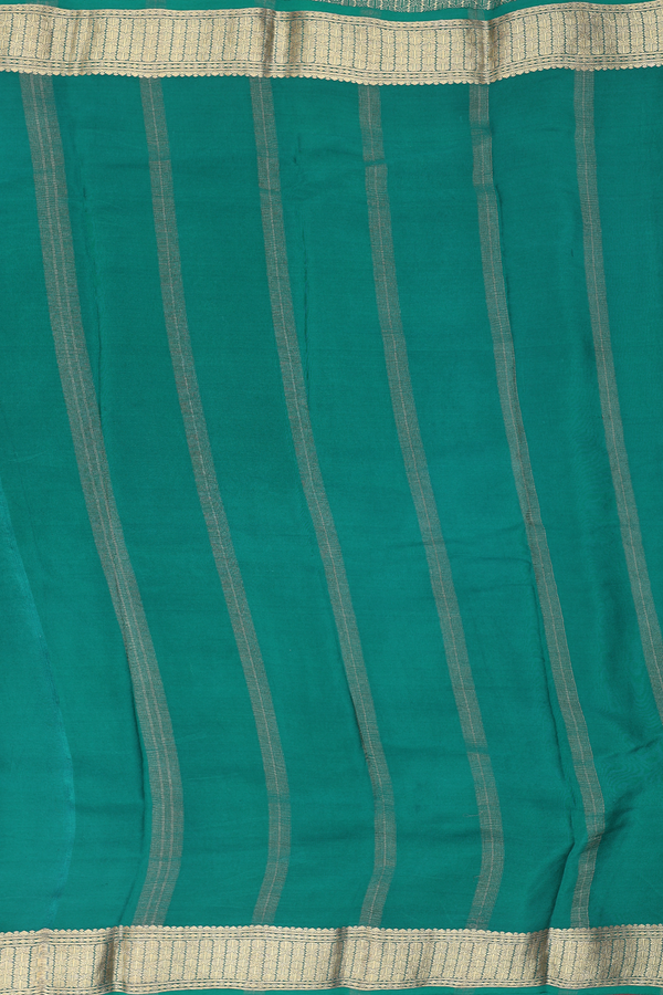 Crepe Saree In Peacock Green With Floral Buttas