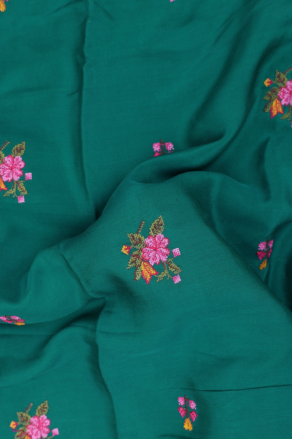 Crepe Saree In Peacock Green With Floral Buttas