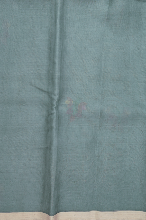 Muslin Bengal Cotton Saree In Sage Green With Floral Design