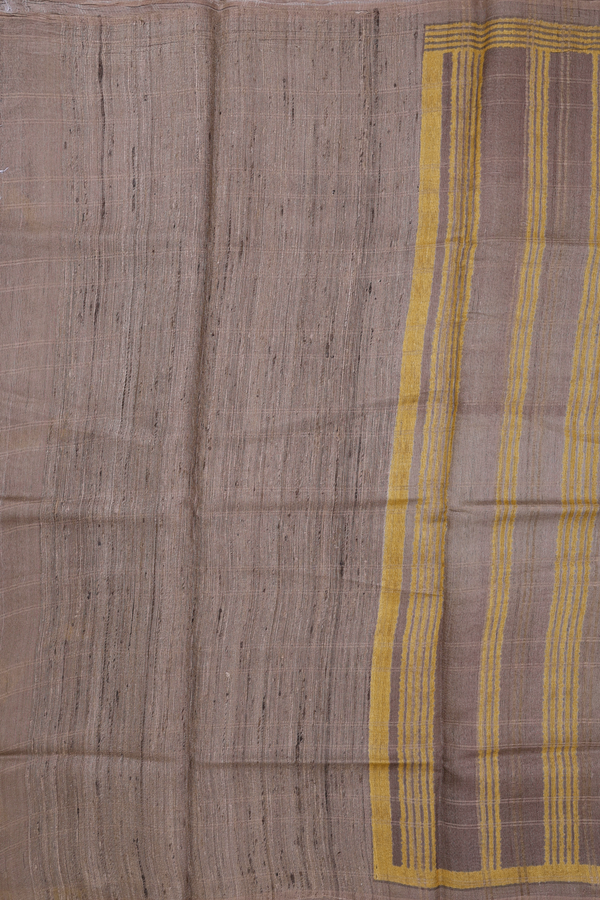 Tussar Silk Saree In Brown With Checks Design