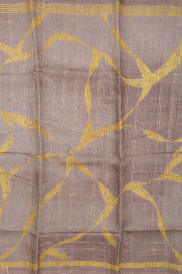 Tussar Silk Saree In Brown With Checks Design