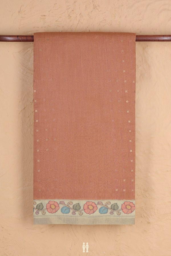Bailu Silk Saree In Brick Brown With Chamki Work