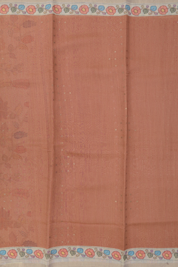 Bailu Silk Saree In Brick Brown With Chamki Work