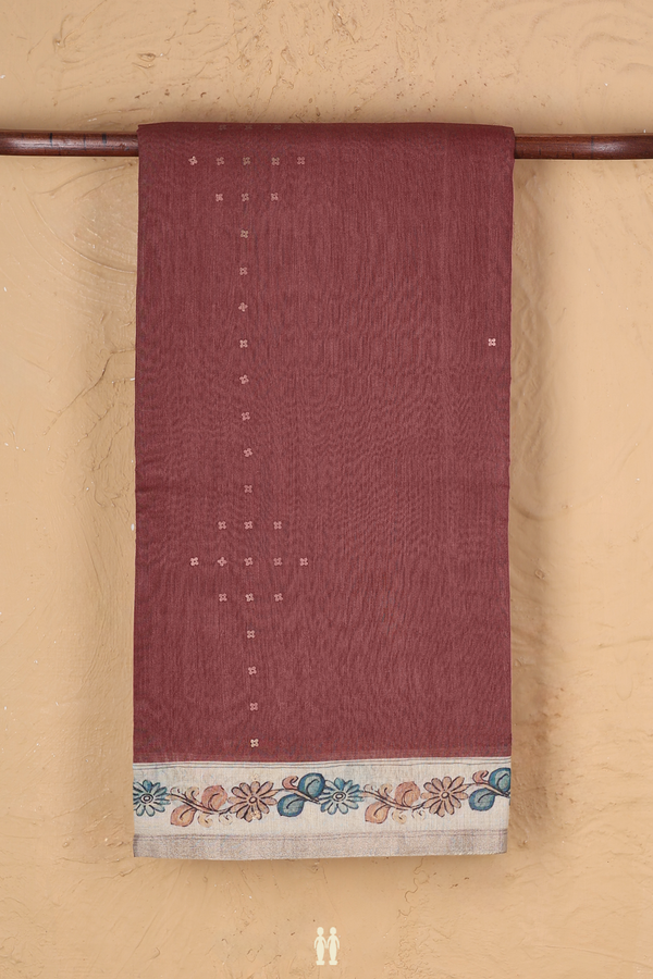 Tussar Silk Saree In Brown With Chamki Work