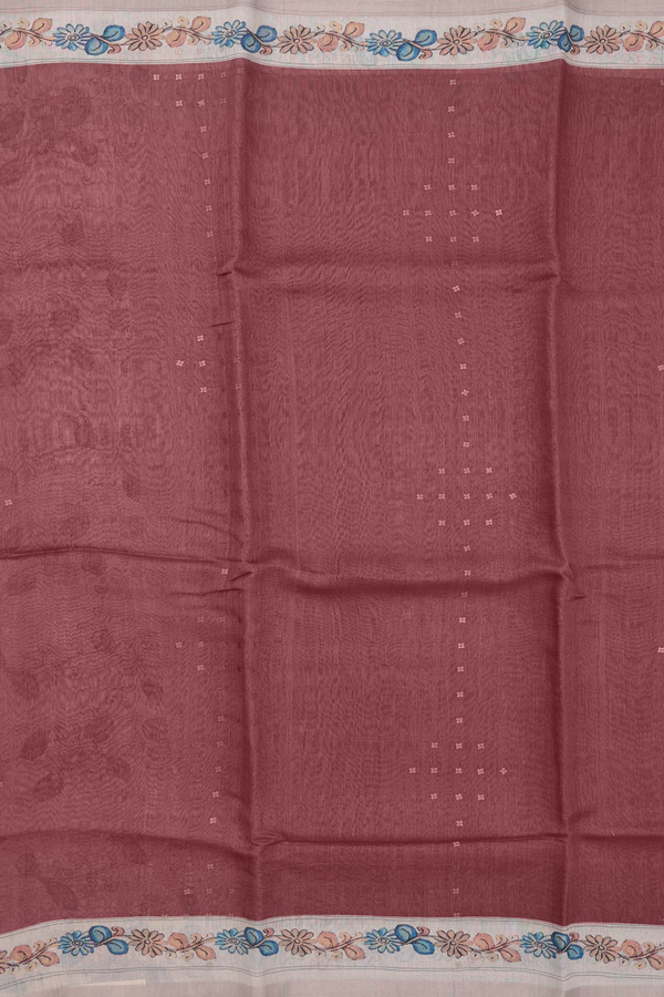 Tussar Silk Saree In Brown With Chamki Work