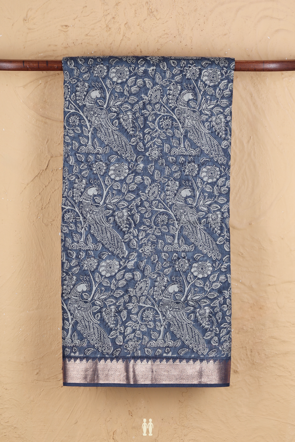 Chanderi Silk Cotton Saree In Blue With Peacock Design