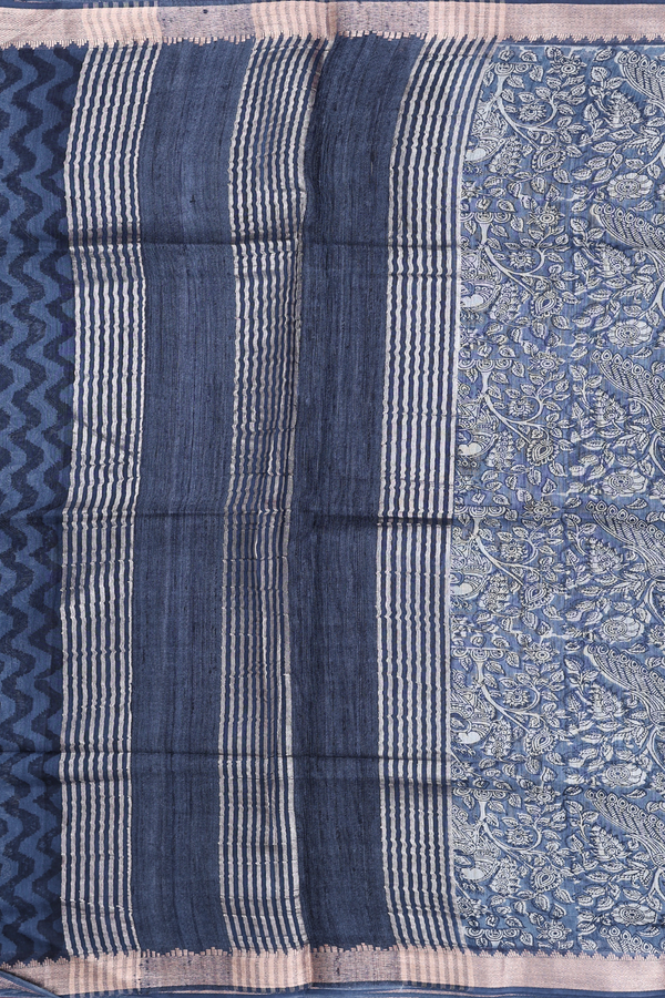 Chanderi Silk Cotton Saree In Blue With Peacock Design