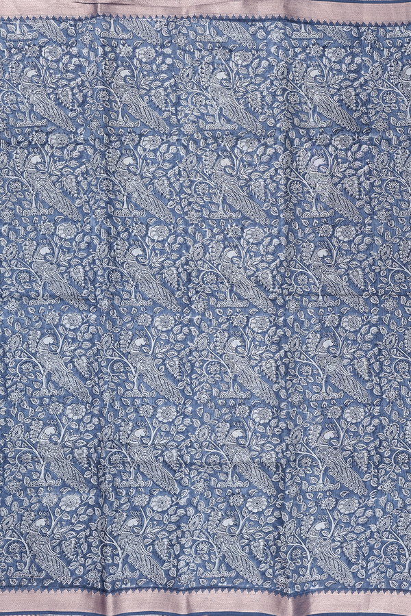 Chanderi Silk Cotton Saree In Blue With Peacock Design
