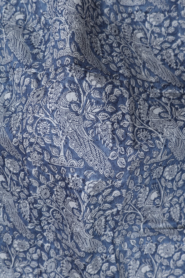 Chanderi Silk Cotton Saree In Blue With Peacock Design