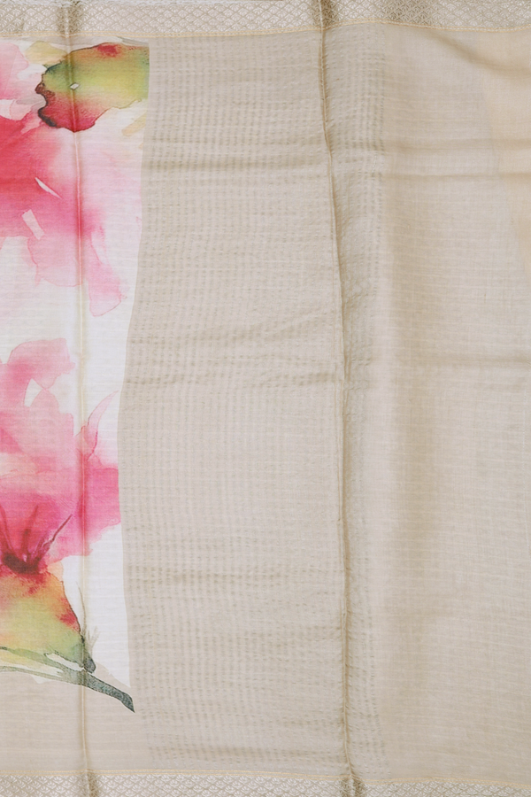 Tussar Silk Saree In Cream Color With Floral Design
