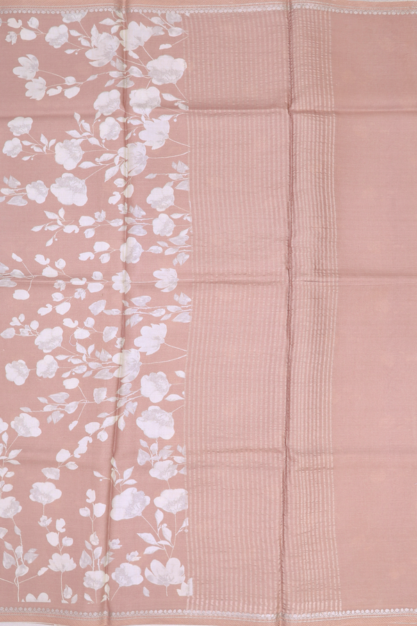 Tussar Silk Saree In Brown With Floral Design