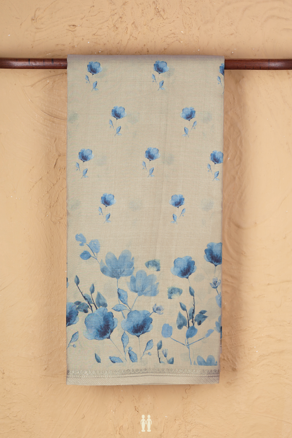 Tussar Silk Saree In Light Grey With Floral Design