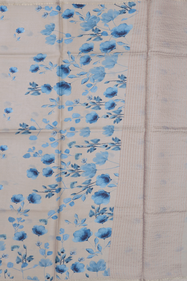 Tussar Silk Saree In Light Grey With Floral Design