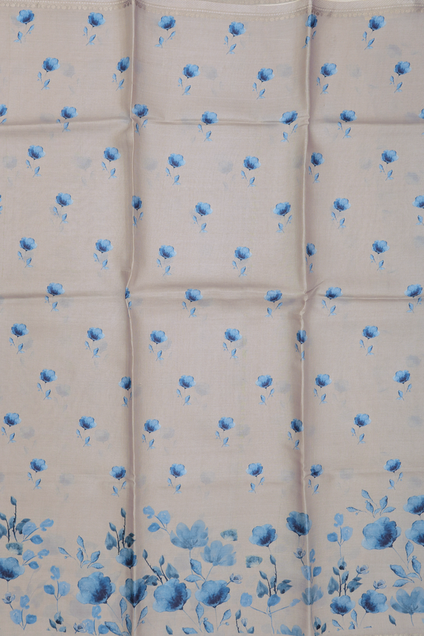 Tussar Silk Saree In Light Grey With Floral Design
