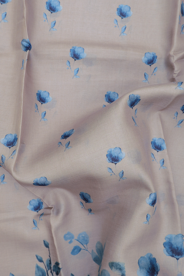 Tussar Silk Saree In Light Grey With Floral Design