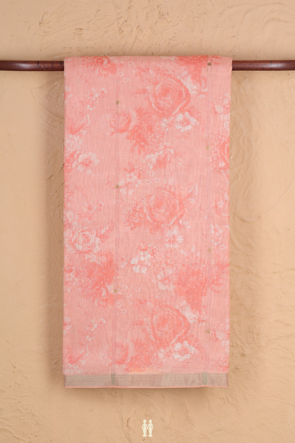 Bailu Silk Saree In Peach Pink With Floral Design