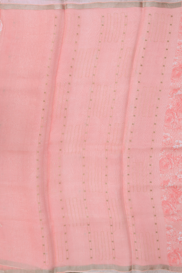Bailu Silk Saree In Peach Pink With Floral Design