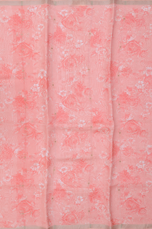 Bailu Silk Saree In Peach Pink With Floral Design