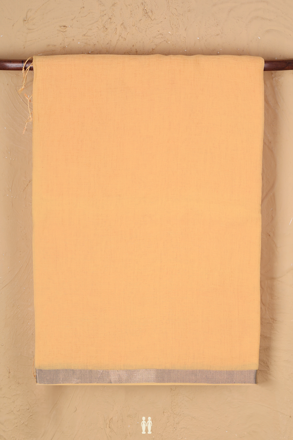 Linen Saree In Plain Orange With Zari Border