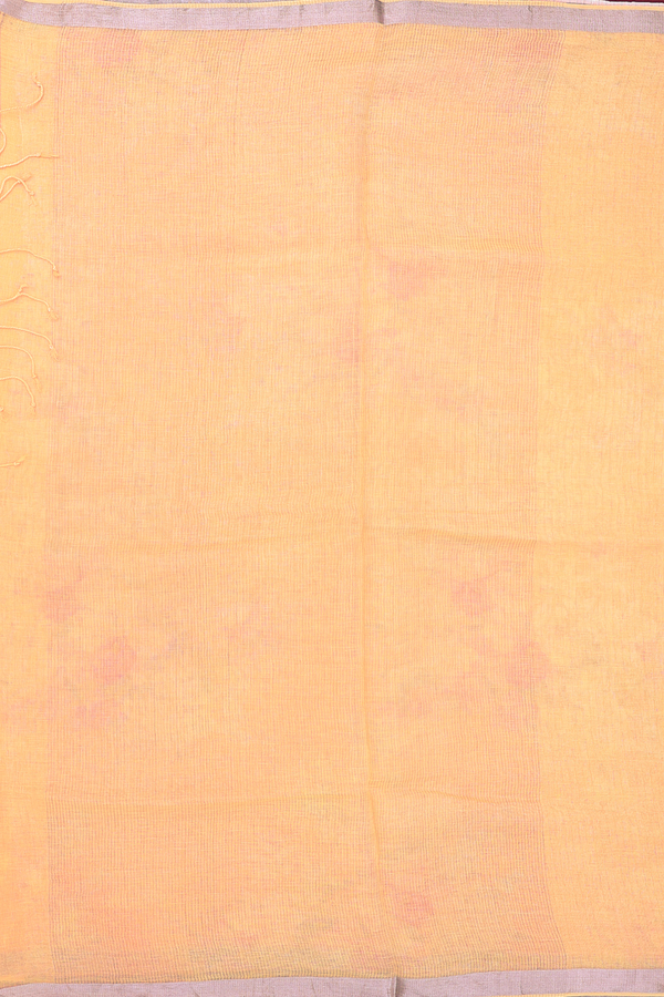 Linen Saree In Plain Orange With Zari Border