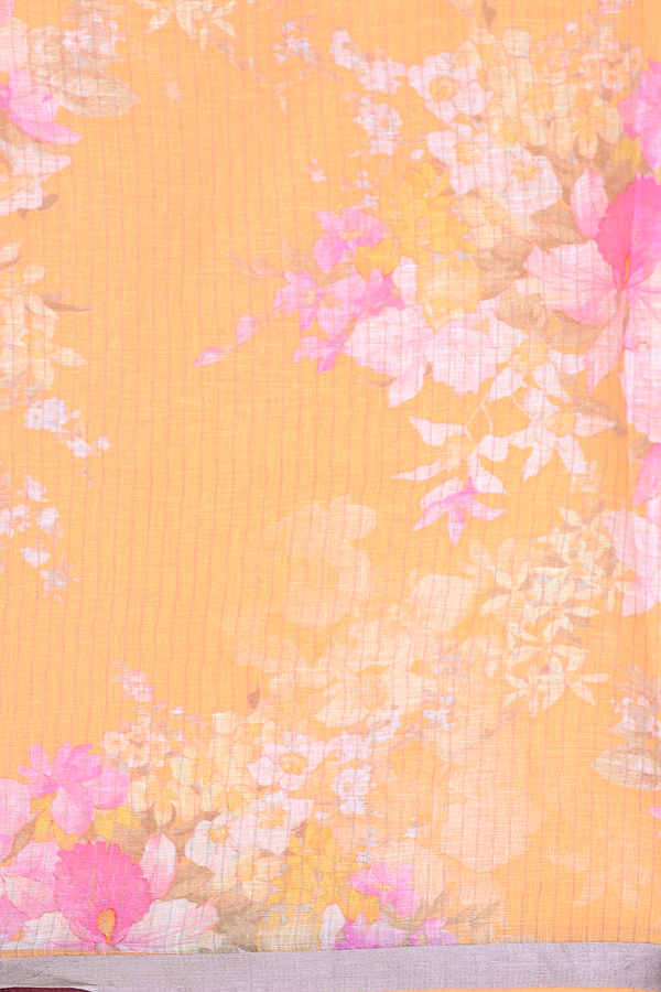 Linen Saree In Plain Orange With Zari Border