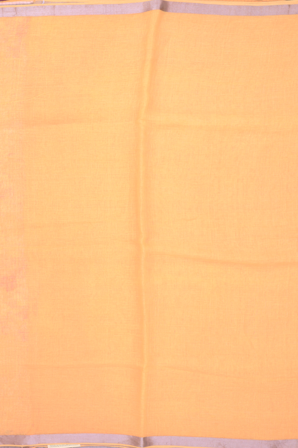 Linen Saree In Plain Orange With Zari Border