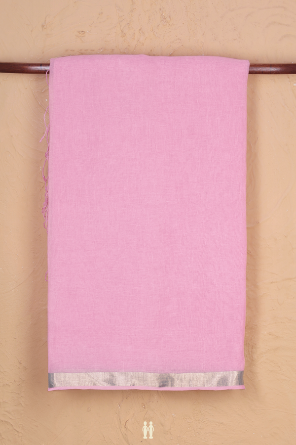Linen Saree In Pink With Zari Border