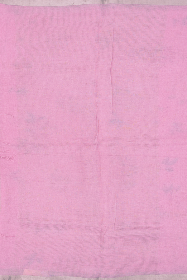 Linen Saree In Pink With Zari Border