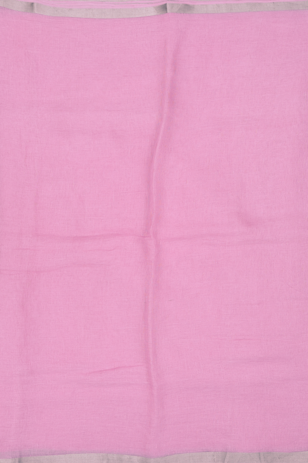 Linen Saree In Pink With Zari Border