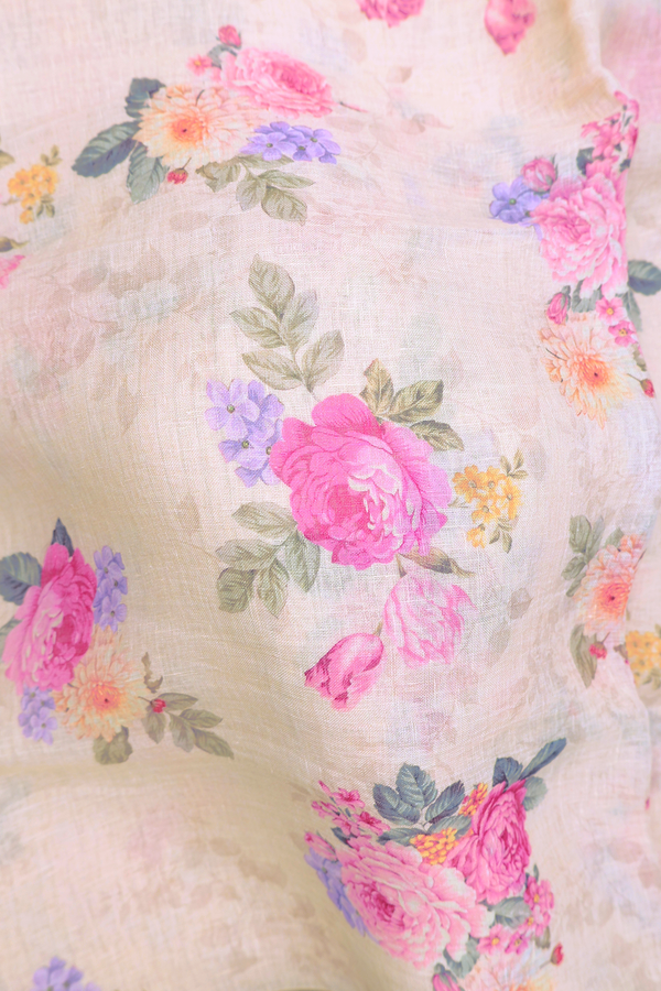 Linen Saree In Cream Color With Floral Printed Design