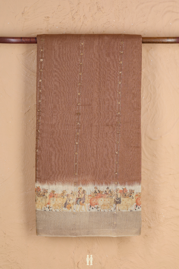 Bailu Silk Saree In Cocoa Brown With Stripes Design