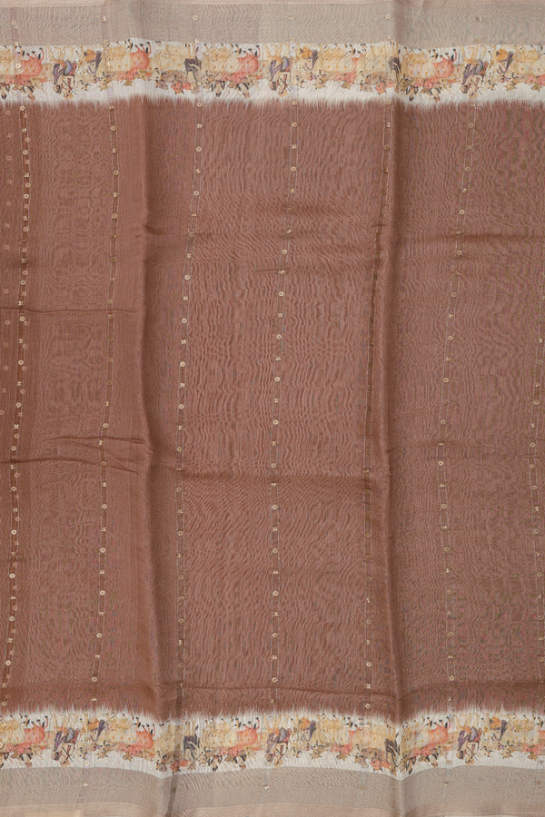 Bailu Silk Saree In Cocoa Brown With Stripes Design