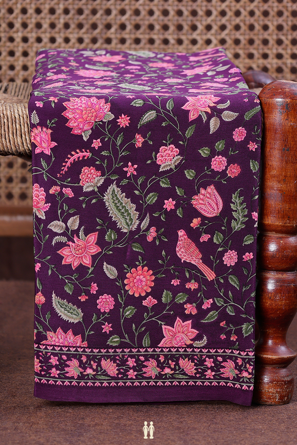 Crepe Saree In Purple With Floral Design