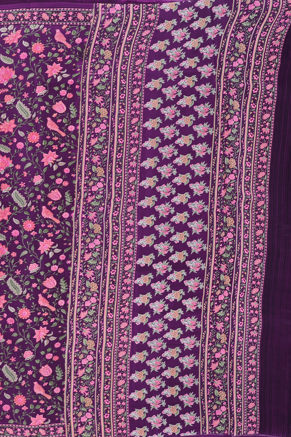 Crepe Saree In Purple With Floral Design