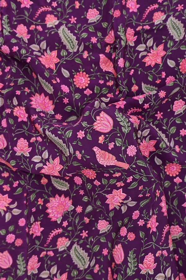 Crepe Saree In Purple With Floral Design