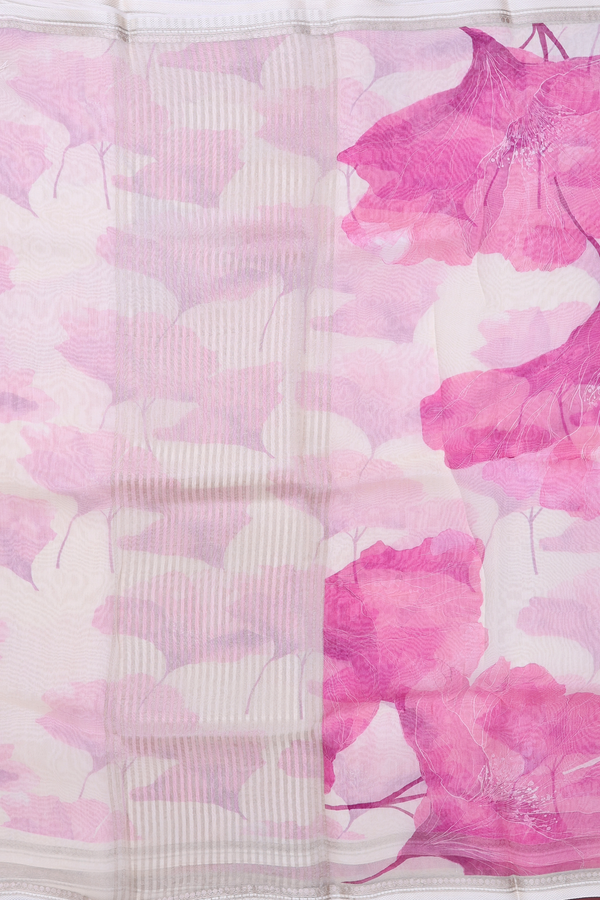 Organza Silk Saree In Cream Color With Floral Printed Design