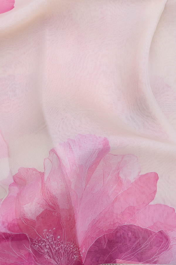 Organza Silk Saree In Cream Color With Floral Printed Design