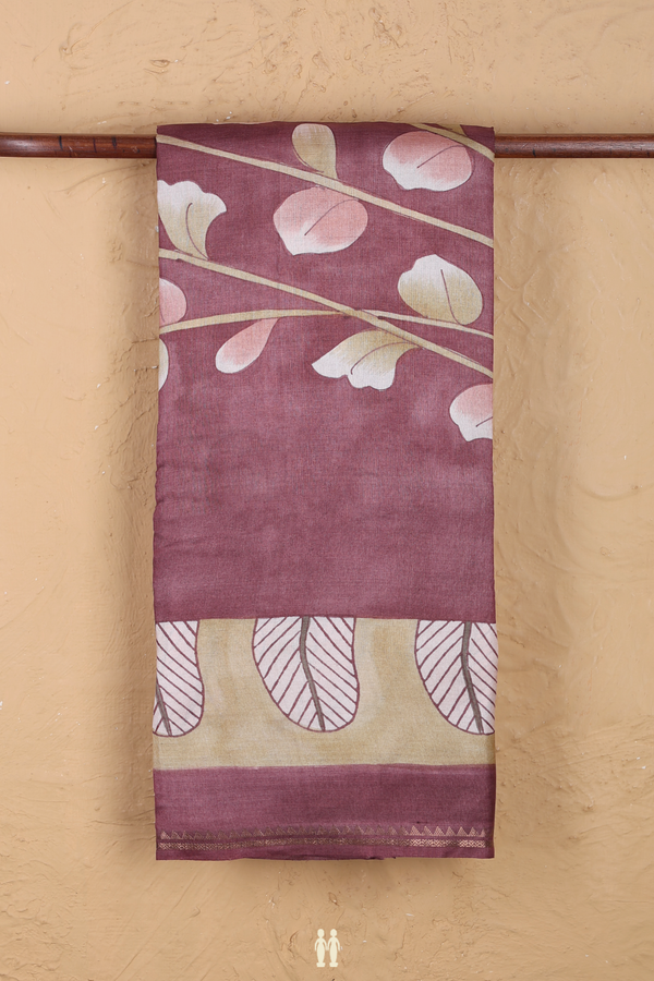 Tussar Silk Saree In Plum Brown With Floral Design