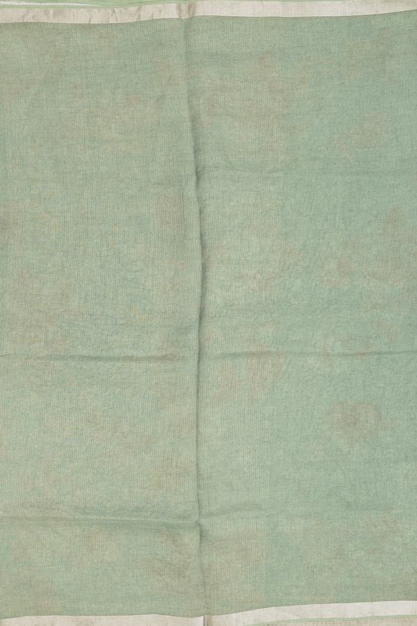 Linen Saree In Sage Green With Zari Border