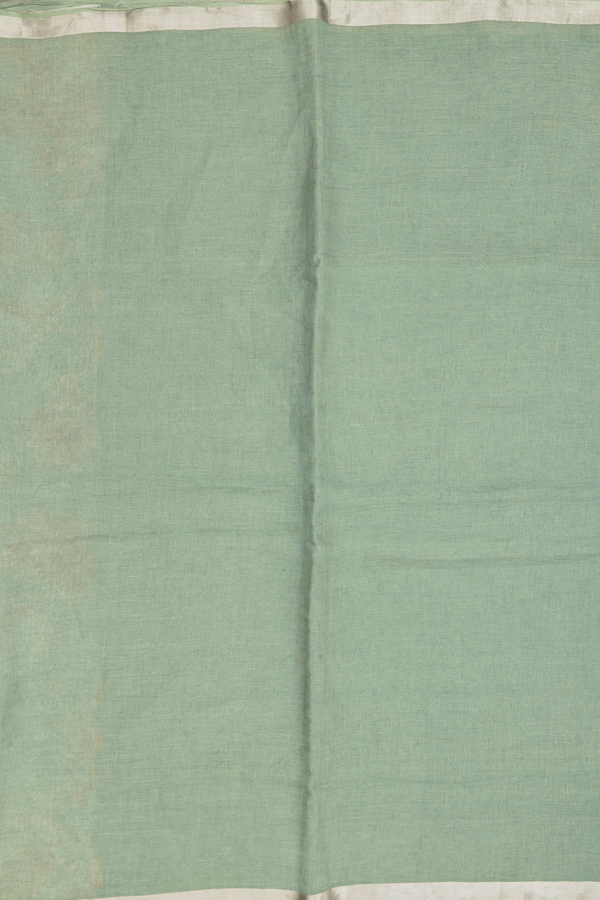 Linen Saree In Sage Green With Zari Border